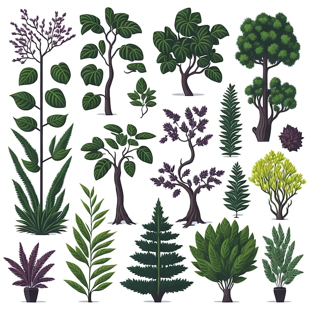 wektorowy zestaw różnych roślin i drzewAI_Generated
