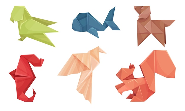 Plik wektorowy wektorowy zestaw zwierząt origami kolorowa sztuka składania papieru