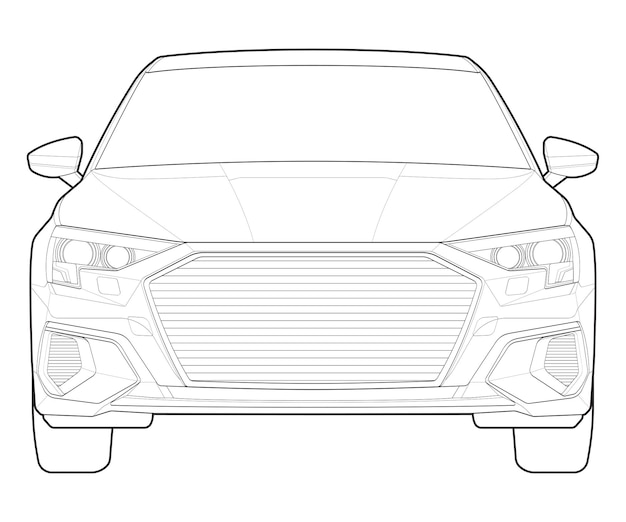 Plik wektorowy wektory samochodowe z widokiem z przodu samochodu z stylem sztuki liniowej izolowanego samochodu wektory sztuki ręcznie narysowanej samochodu