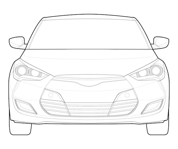 Plik wektorowy wektory samochodowe z widokiem z przodu samochodu z stylem sztuki liniowej izolowanego samochodu wektory sztuki ręcznie narysowanej samochodu