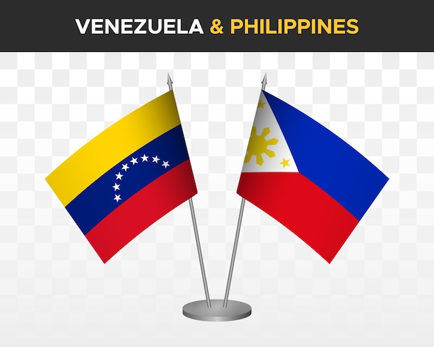 Wenezuela Vs Filipiny Flagi Na Biurko Makieta Na Białym Tle 3d Ilustracji Wektorowych Flagi Stołowe