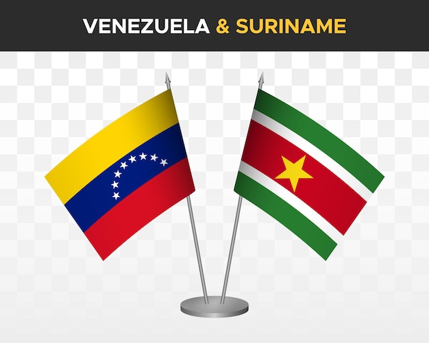 Wenezuela vs surinam flagi na biurko makieta na białym tle 3d ilustracji wektorowych flagi stołowe