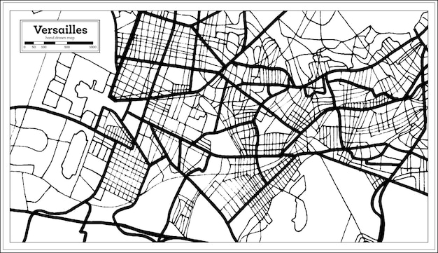 Wersal Francja Mapa Miasta W Kolorze Czarno-białym W Stylu Retro Mapa Konturowa