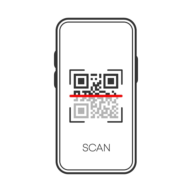 Weryfikacja skanowania QR na telefon czarny ikona na białym tle.