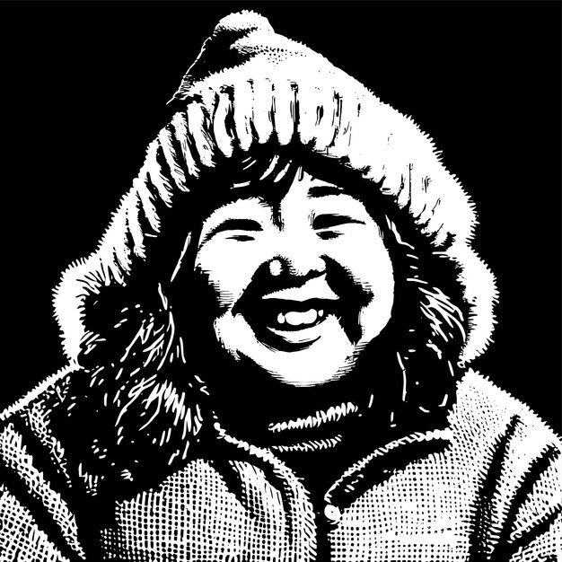 Plik wektorowy wesoła, pulchna dziewczyna w czapce zimowej, ręcznie rysowane kreskówka naklejki ikona ilustracja koncepcja