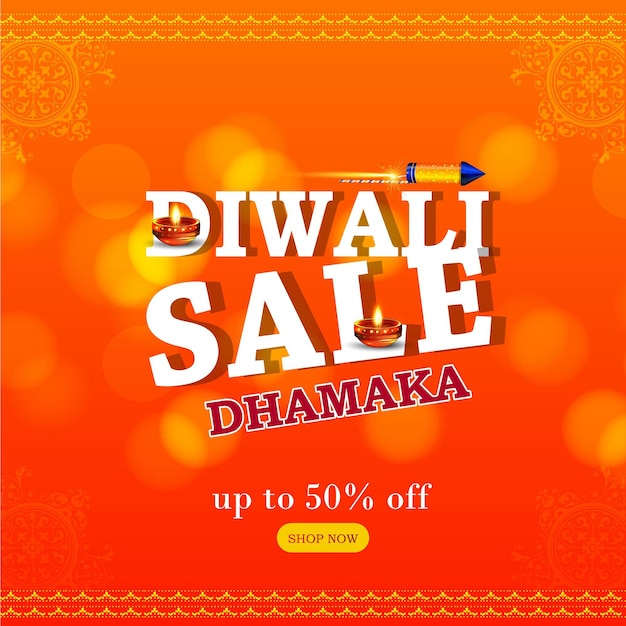 Wesołego Diwali z realistyczną lampą naftową elegancka Diya, karta podarunkowa, plakat, baner, wielka wyprzedaż tła