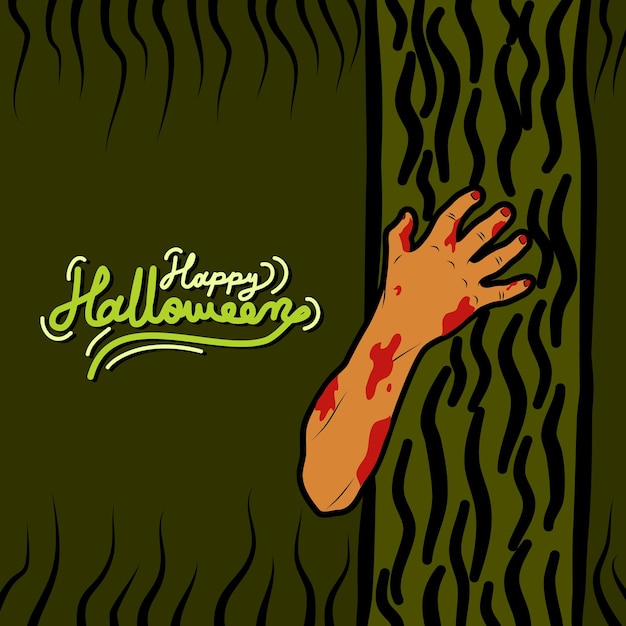 Plik wektorowy wesołego halloween krwawa ręka na drzewnym wektorowym projekcie