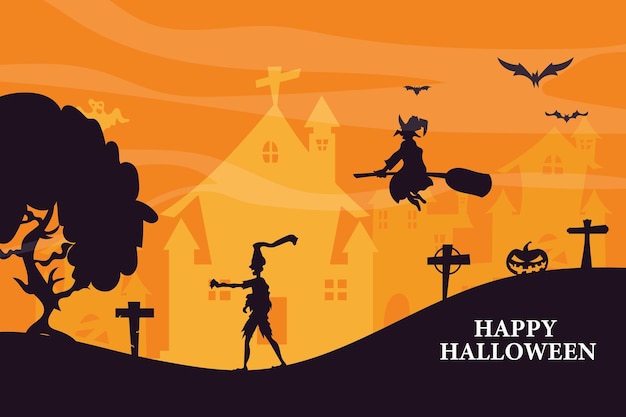 Wesołego Halloween Z Ilustracją Wektorową Strasznego Tła Zombiestombghost