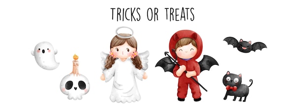 Wesołego Halloween Z Uroczymi Dziećmi W Kostiumach Na Halloween Ilustracja Wektorowa