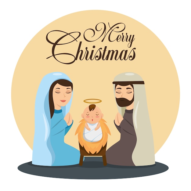 Plik wektorowy wesoło bożych narodzeń narodzenie jezusa scena z świętą rodziną