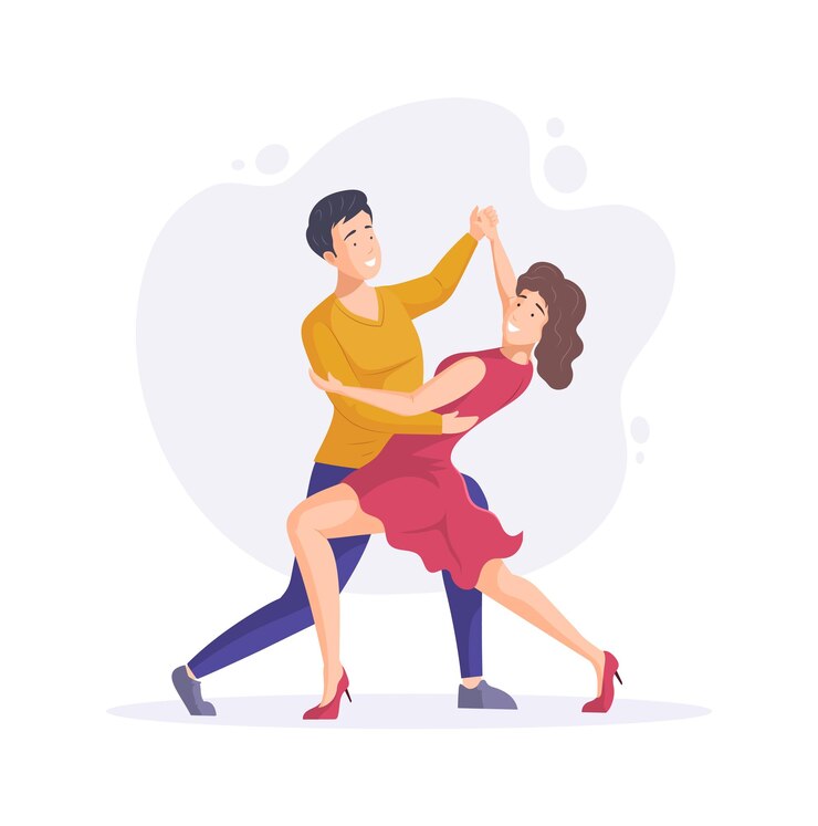 Wesoły młody mężczyzna i kobieta namiętnie wykonujących tango