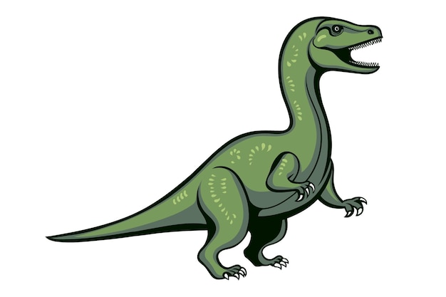 Wesoły zielony kreskówka dinozaur tyranozaur na białym tle