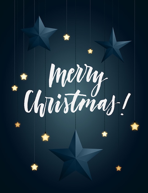 Wesołych świąt Bożego Narodzenia Kartkę Z życzeniami Wektor Wzór Z Napisem, Papieru I świecące Gwiazdki