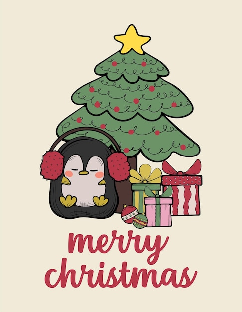 Wesołych świąt Bożego Narodzenia Plakat Kompozycji Pingwina Do Ilustracji Uroczystości