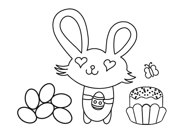 Wesołych Świąt Cute bunny i ciasto z jajami Czarno-biały ilustracji wektorowych
