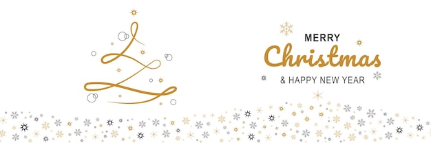Plik wektorowy wesołych świąt i nowego roku 2022 plakat świąteczny minimalny baner ze złotą linią drzewa i płatkami śniegu