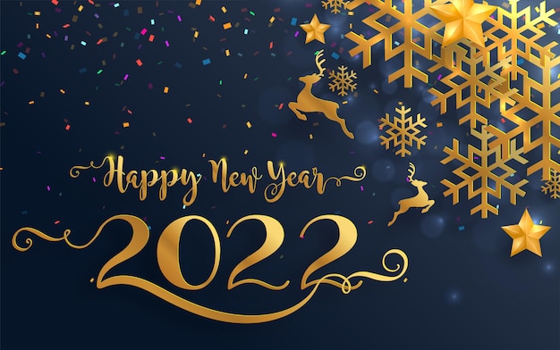 Wesołych świąt I Szczęśliwego Nowego Roku 2022 Ze Złotym Wzorem I Kryształkami Na Papierze W Kolorze.