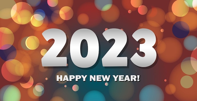 Wesołych Świąt i Szczęśliwego Nowego Roku 2023 jasny bokeh tło pocztówka szablon sieci Web Vector