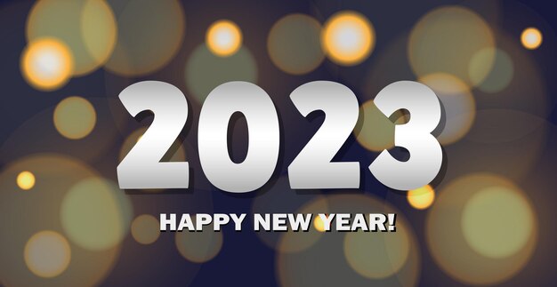 Wesołych Świąt i Szczęśliwego Nowego Roku 2023 jasny bokeh tło pocztówka szablon sieci Web Vector
