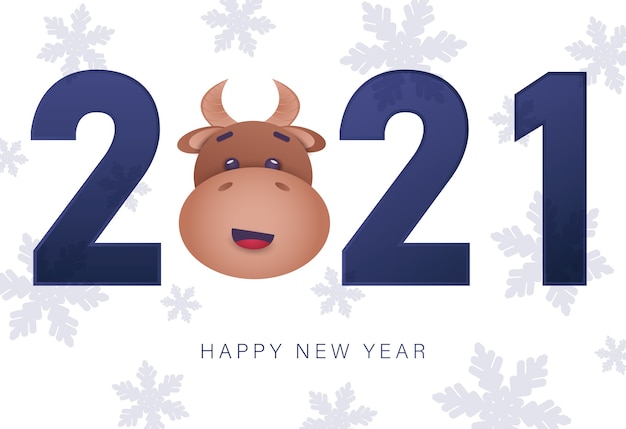 Plik wektorowy wesołych świąt i szczęśliwego nowego roku kartkę z życzeniami z bykiem