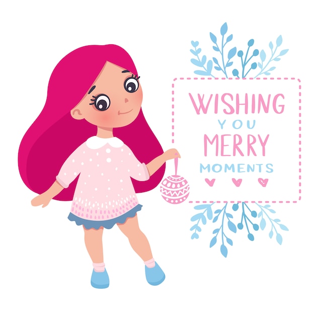 Wesołych świąt I Szczęśliwego Nowego Roku Mała Dziewczynka Karty
