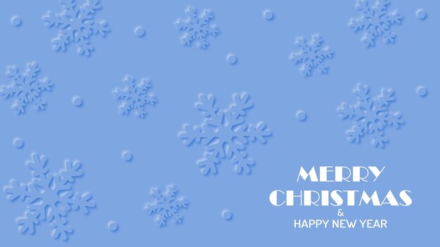 Wesołych Świąt i Szczęśliwego Nowego Roku transparent z kompozycją płatków śniegu na niebieskim tle