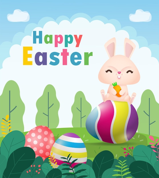 Wesołych świąt Wielkanocnych Plakat Mały Królik Zajączek Z Malowanym Jajkiem Z Kartką Z życzeniami święto Wielkanocne
