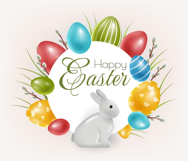 Wesołych Świąt Wielkanocnych w tle Świąteczny projekt z realistycznymi elementami dekoracyjnymi 3d królik Wielkanoc
