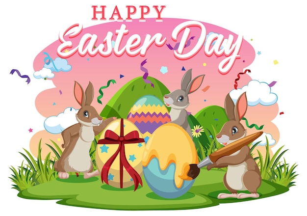 Wesołych świąt Wielkanocnych Z Króliczkiem I Jajkami