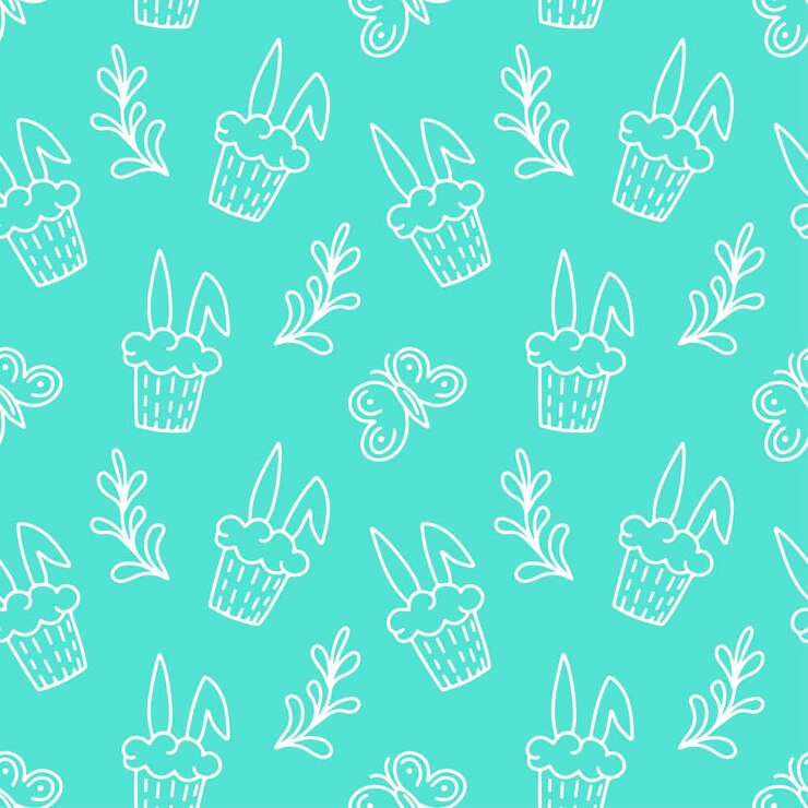 Wesołych Świąt wzór z bunny, liście, ciastko na białym tle. Ilustracja wektorowa zbiory. Projekt dla tekstyliów, opakowań, tapet, tła
