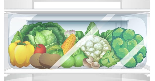 Plik wektorowy wewnątrz lodówki z warzywami