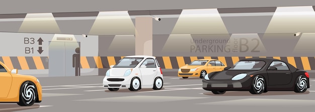Wewnętrzny garaż miejski Infrastruktura w nowoczesnym mieście Budynek parkingu podziemnego Puste miejsca dla samochodów Parking dla transportu miejskiego Lokalizacja dla pojazdów Koncepcja betonowego parkingu podziemiowego