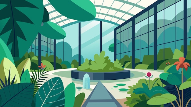 Plik wektorowy wewnętrzny ogród botaniczny oferuje zieloną oazę pośrodku betonu i stali przypominającą