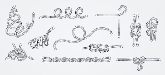Plik wektorowy węzły i pętle liny morskiej zestaw ilustracji wektorowych na białym tle