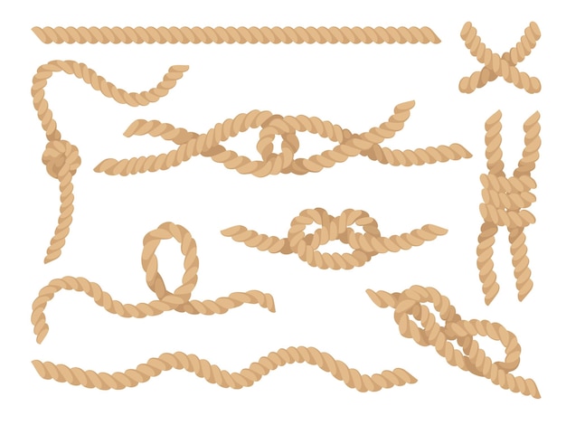 Plik wektorowy węzły liny ustawione jutowe lub skręcone sznury konopne wektor ilustracja izolowana na białym tle