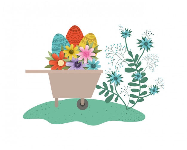 Wheelbarrowwith easter eggs isolated icon