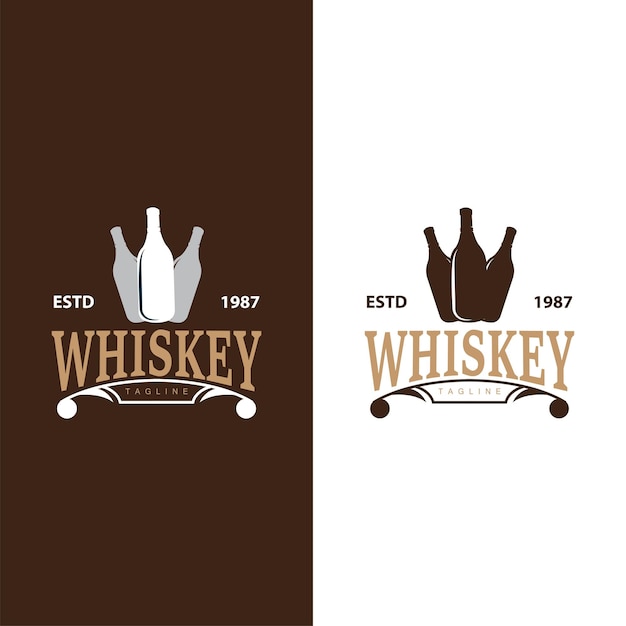 Whiskey Logo Design Stara Butelka Napojów Prosty Styl Retro Vintage Bar Restauracja Szablon Ilustracja