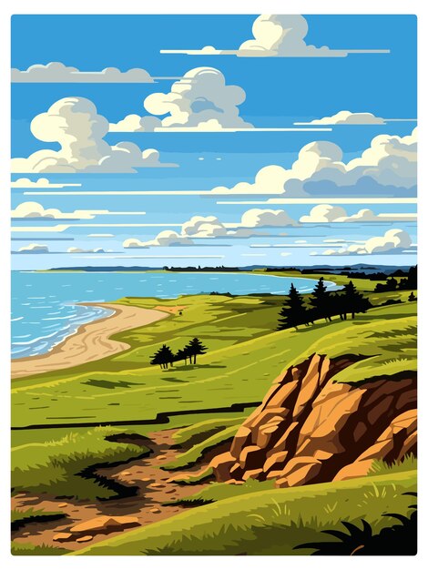 Plik wektorowy whistling straits pole golfowe vintage plakat podróżniczy pamiątkowy pocztówka portret malarstwo ilustracja