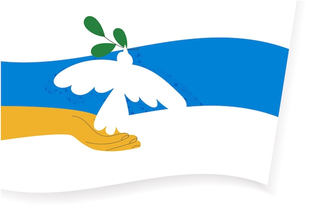 Whitebluewhite rosyjska opozycja i antywojenna flaga protestujących z gołębiem Gołąb symbol pokoju Walka nadzieja wolność protest koncepcja wektor ilustracja transparent