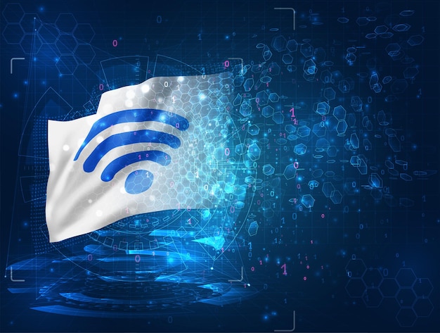 Wi-fi Wektor Flaga 3d Na Niebieskim Tle Z Interfejsami Hud