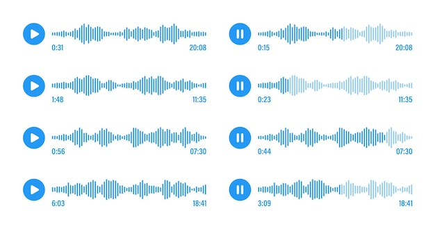 Plik wektorowy wiadomość głosowa, media społecznościowe, czat, rozmowa, aplikacja do przesyłania wiadomości, odtwarzacz muzyczny, edytor audio lub wideo