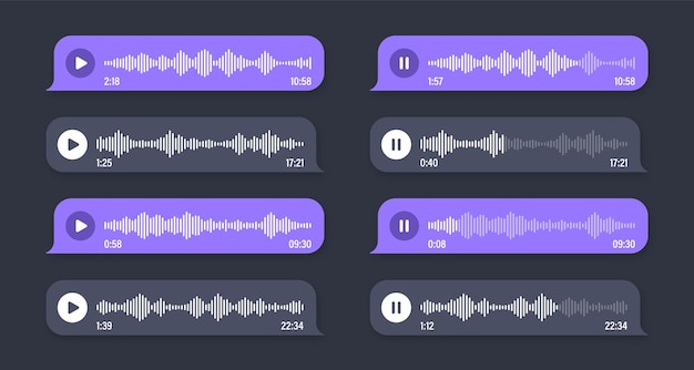 Plik wektorowy wiadomość głosowa, wiadomość dźwiękowa, mowa, bańka sms, ramka tekstowa, rozmowa w mediach społecznościowych lub aplikacja do przesyłania wiadomości