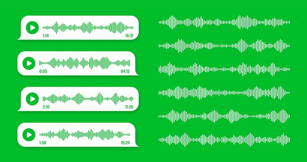Plik wektorowy wiadomość głosowa, wiadomość dźwiękowa, zielona mowa, bańka, sms, ramka tekstowa, media społecznościowe, czat lub aplikacja do przesyłania wiadomości