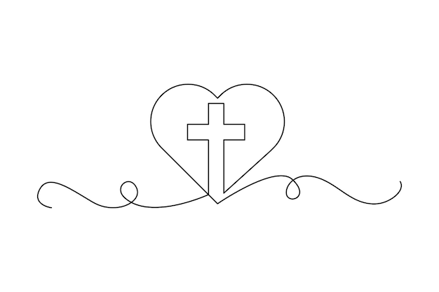 Plik wektorowy wiara i miłość splecione religijne serce z krzyżem chrześcijański symbol miłości duchowość