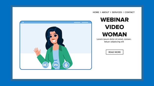 Wideo Webinar Online Kobieta Wektor