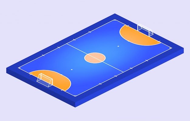 Widok Izometryczny Perspektywa Pole Do Futsalu. Pomarańczowy Kontur Linii Futsalu Ilustracji.