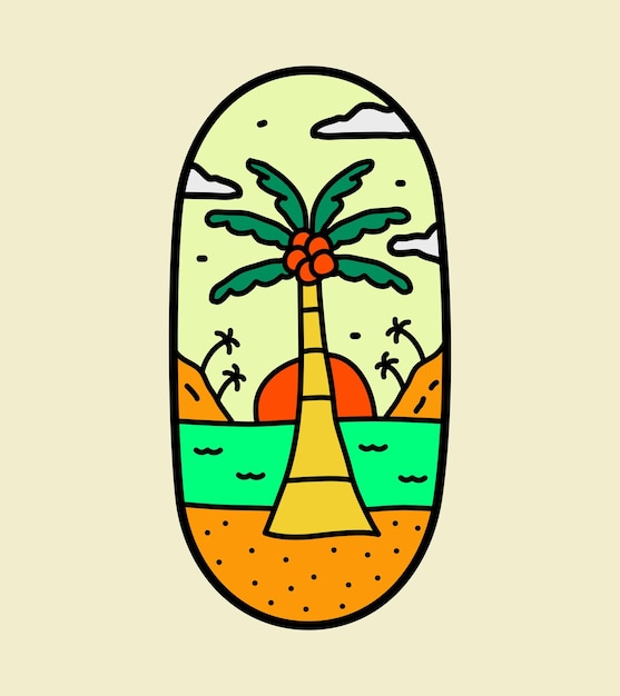 Widok Na Letnie Drzewo Kokosowe Na Plaży I Projekt Zachodu Słońca Na Naklejkę Na Koszulkę Itp