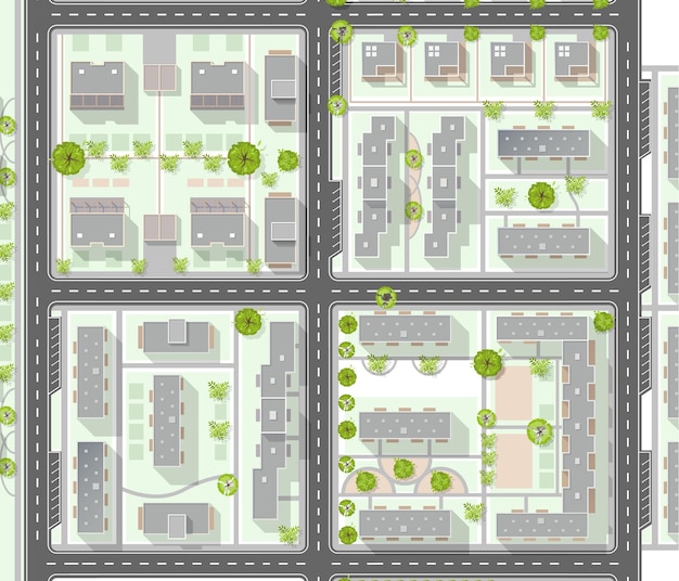 Plik wektorowy widok z góry na miasto plan miasta ze skrzyżowaniem domów na dachu park krajobraz miejski z lotu ptaka z góry mapa miasta w tle wektor plan projektowania krajobrazu bardzo szczegółowa mapa kraju