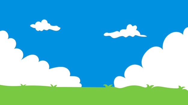 Plik wektorowy widok zielonej trawy z niebieskim niebem i białymi chmurami