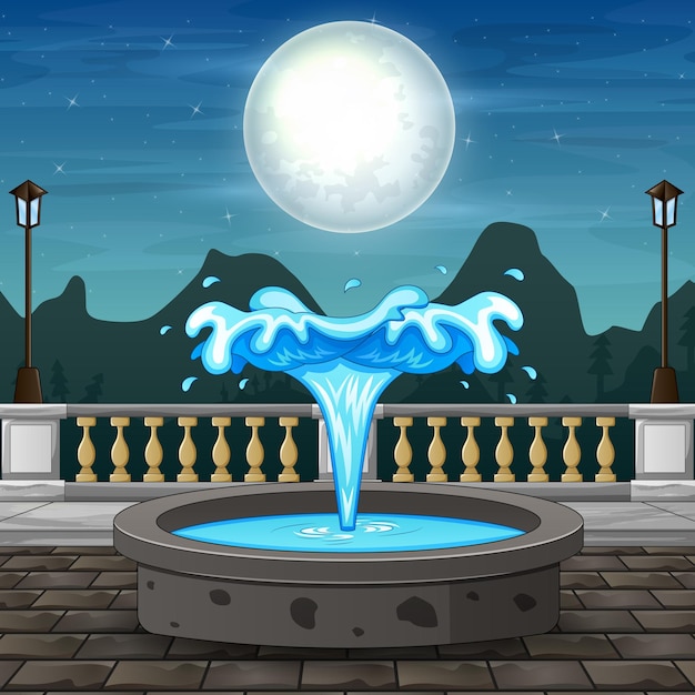 Plik wektorowy wieczorne elementy parku miejskiego z fontanną
